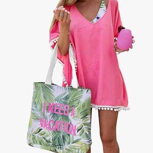 NWT Bubblegum Pink Bathing Suit Coverup with Pom Poms